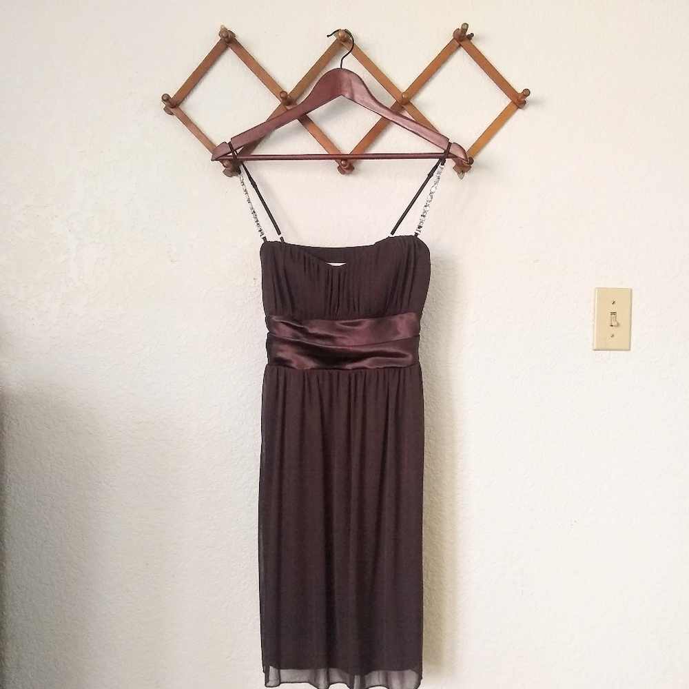 MOVING SALE Y2K Brown Short Formal Dress w/ Rhinestone Straps